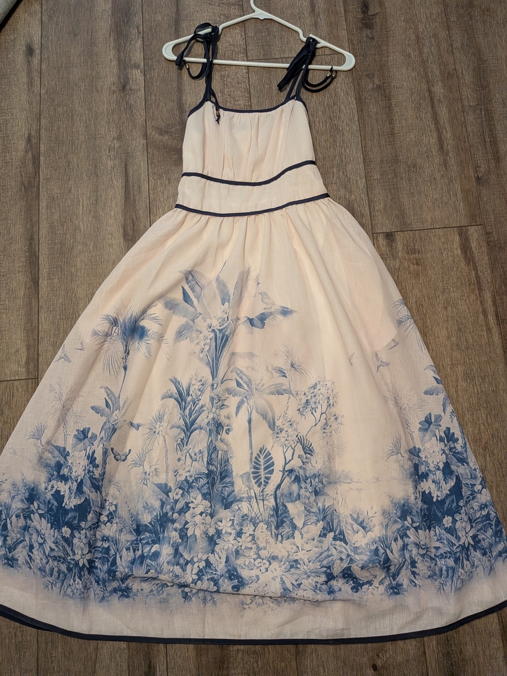 Ivory and Blue Midi Dress with Adjustable Straps - Picture 4 of 7
